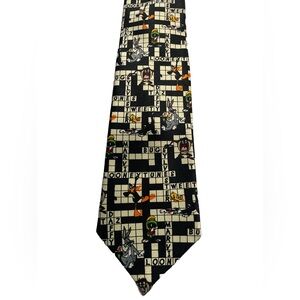 1997 Looney Toons Crossword Novelty Tie Taz Tweety Sylvester Marvin Martian Bugs